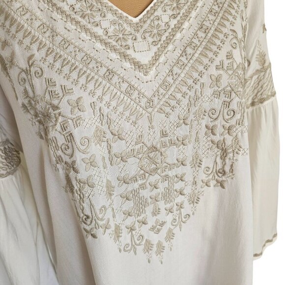 Chelsea & Theodore White Flowy Boho Embroidered Blouse Sz M - Picture 2 of 9